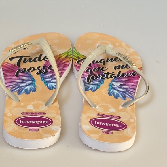 HAVAIANAS Women's Flip Flops Angel Wing Design Beige Multi-Color SizeUS 8/L - Picture 3 of 9